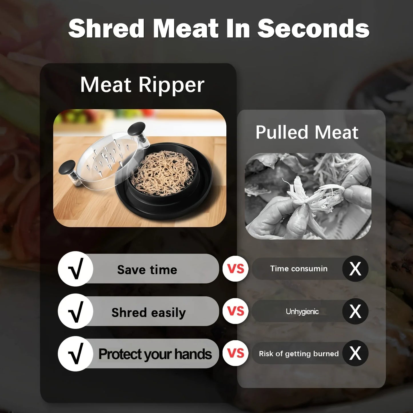 Upgraded Chicken Shredder Tool with Transparent Lid – Large Non-Slip Meat & Vegetable Shredder for Fast Food Preparation
