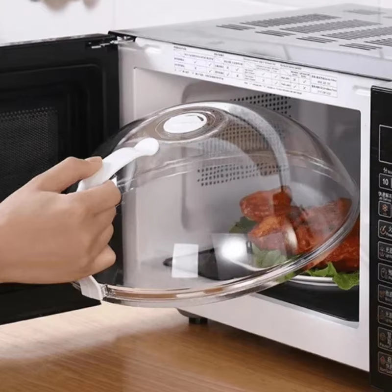 Microwave Food Cover with Steam Vent & Handle – Transparent Splatter Guard for Plates and Bowls