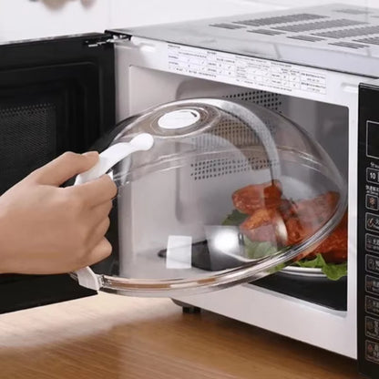 Microwave Food Cover with Steam Vent & Handle – Transparent Splatter Guard for Plates and Bowls
