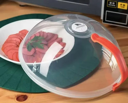 Microwave Food Cover with Steam Vent & Handle – Transparent Splatter Guard for Plates and Bowls