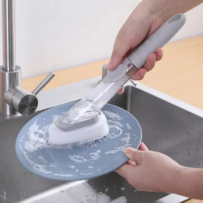 Soap Dispensing Dish Brush Set – 2-in-1 Long Handle Scrubber with Removable Sponge