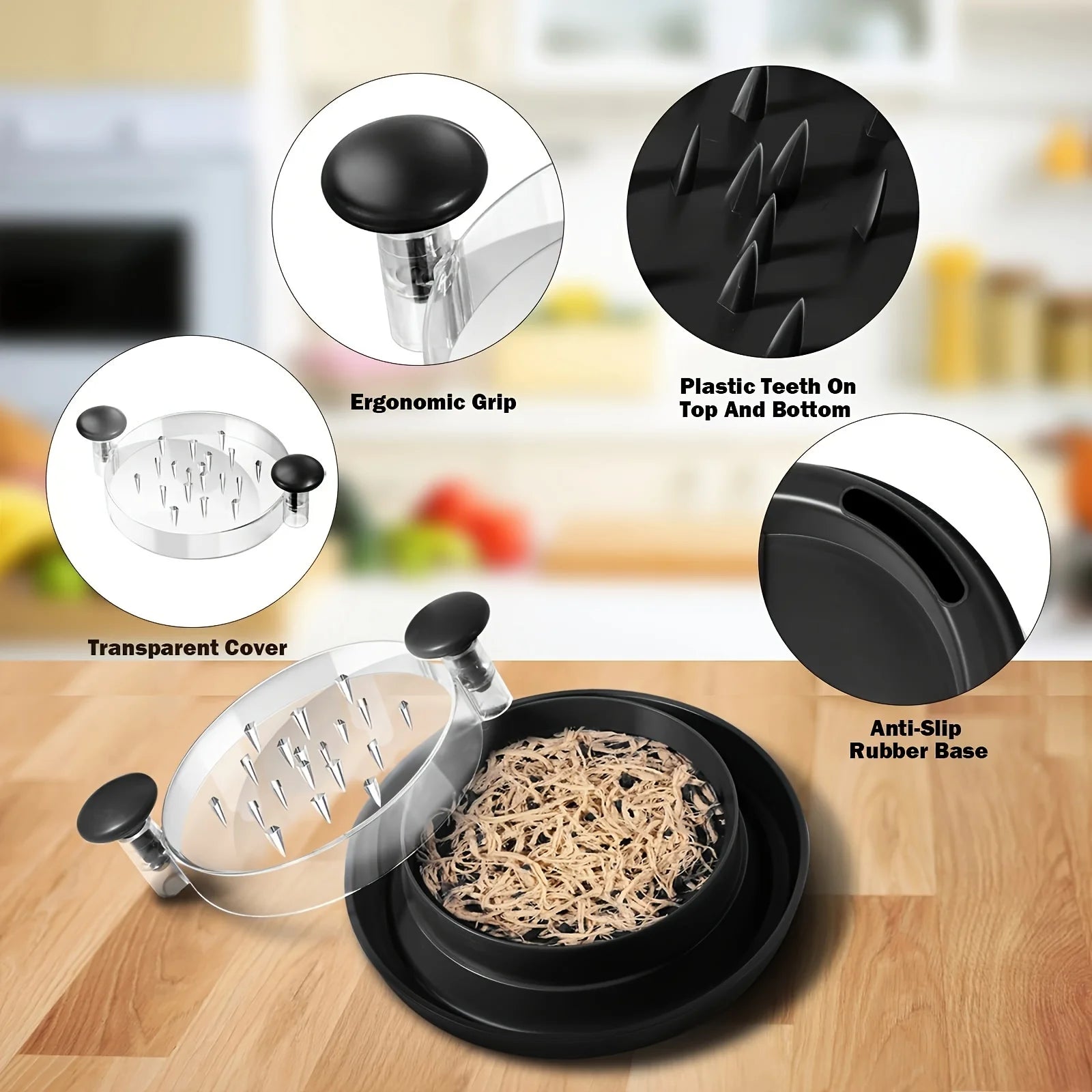 Upgraded Chicken Shredder Tool with Transparent Lid – Large Non-Slip Meat & Vegetable Shredder for Fast Food Preparation