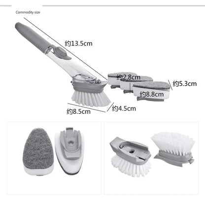 Soap Dispensing Dish Brush Set – 2-in-1 Long Handle Scrubber with Removable Sponge
