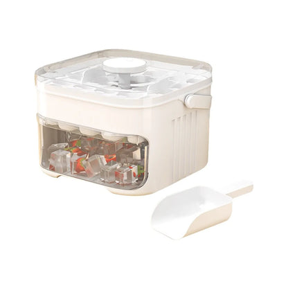 50-Cube Ice Maker with Easy Press Lid – Double Layer Ice Cube Tray & Storage Box for Refrigerator