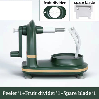 Hand Crank Fruit Peeler & Slicer – Apple, Pear & More with Divider & Spare Blades