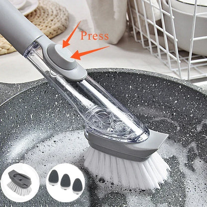 Soap Dispensing Dish Brush Set – 2-in-1 Long Handle Scrubber with Removable Sponge