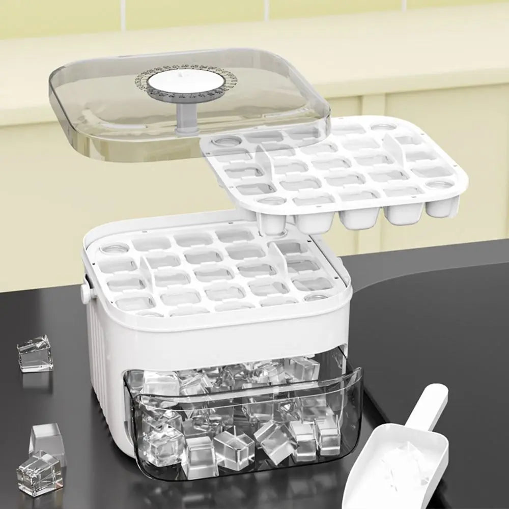 50-Cube Ice Maker with Easy Press Lid – Double Layer Ice Cube Tray & Storage Box for Refrigerator