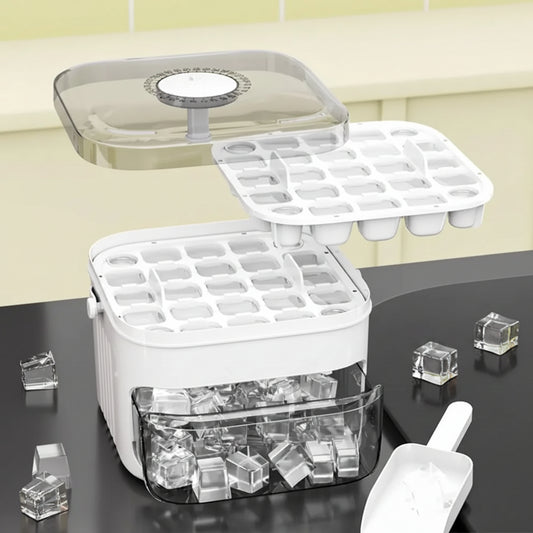 50-Cube Ice Maker with Easy Press Lid – Double Layer Ice Cube Tray & Storage Box for Refrigerator