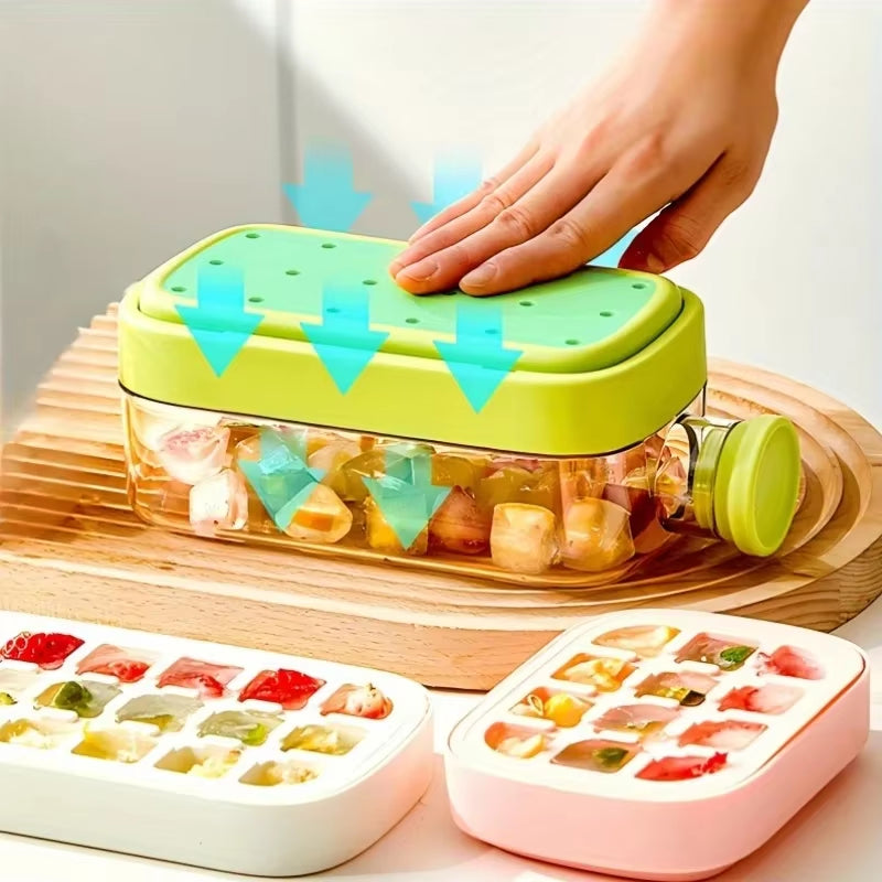2-in-1 Ice Cube Maker Water Bottle with Straw – Easy Press Ice Release Portable Ice Mold Tray Cup