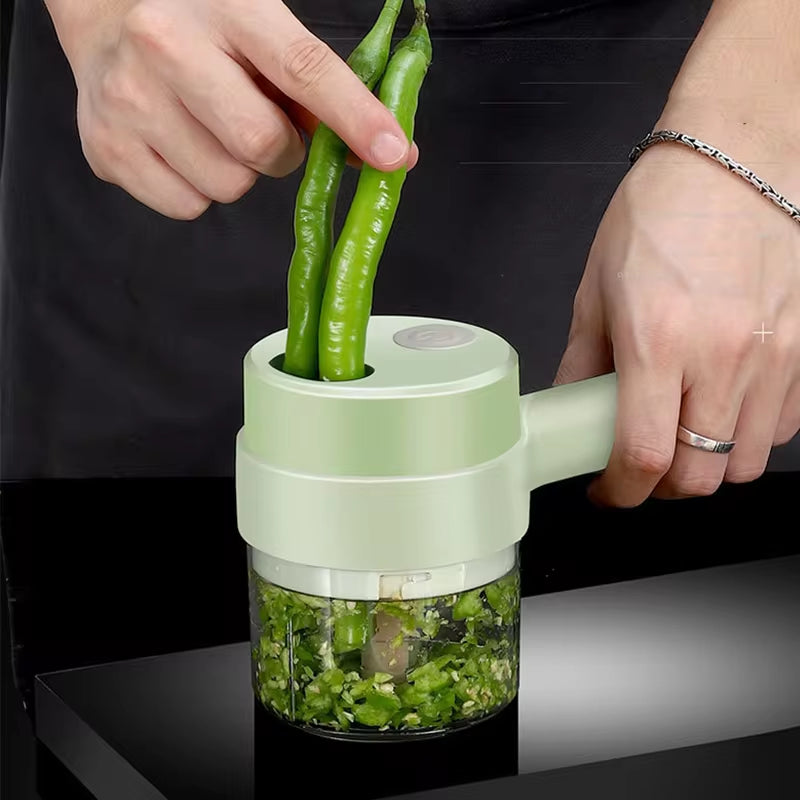 4-in-1 Electric Vegetable Chopper & Slicer – Cordless Food Processor for Garlic, Vegetables, Meat & Kitchen Prep