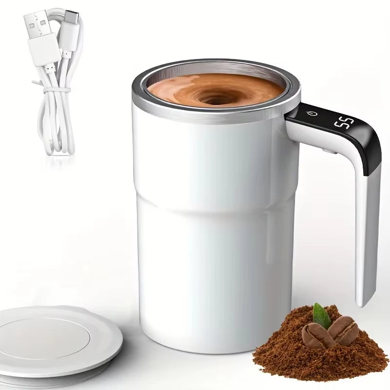 380ML Electric Self Stirring Coffee Mug – USB Rechargeable Magnetic Mixing Cup with Digital Temperature Display