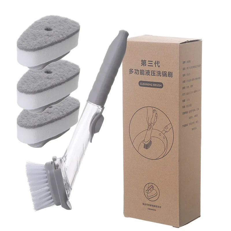 Soap Dispensing Dish Brush Set – 2-in-1 Long Handle Scrubber with Removable Sponge