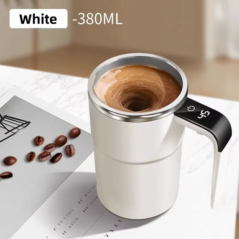 380ML Electric Self Stirring Coffee Mug – USB Rechargeable Magnetic Mixing Cup with Digital Temperature Display