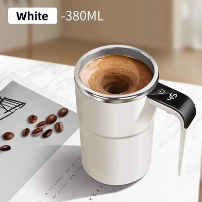 380ML Electric Self Stirring Coffee Mug – USB Rechargeable Magnetic Mixing Cup with Digital Temperature Display