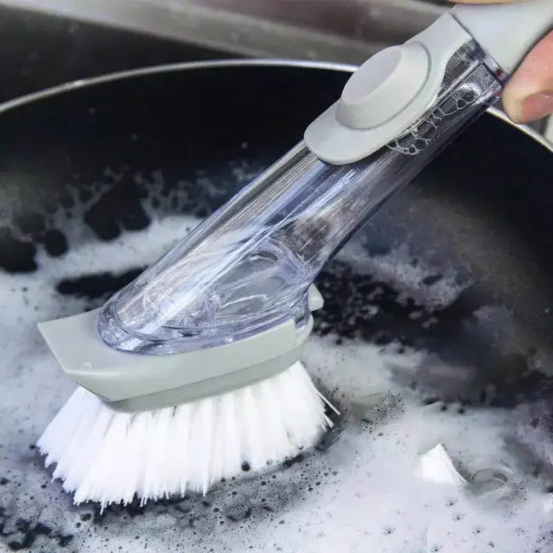 Soap Dispensing Dish Brush Set – 2-in-1 Long Handle Scrubber with Removable Sponge