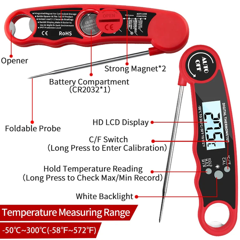 Waterproof Digital Meat Thermometer – Instant Read Food Temperature Probe for BBQ, Grilling, Cooking, Baking & Kitchen Use
