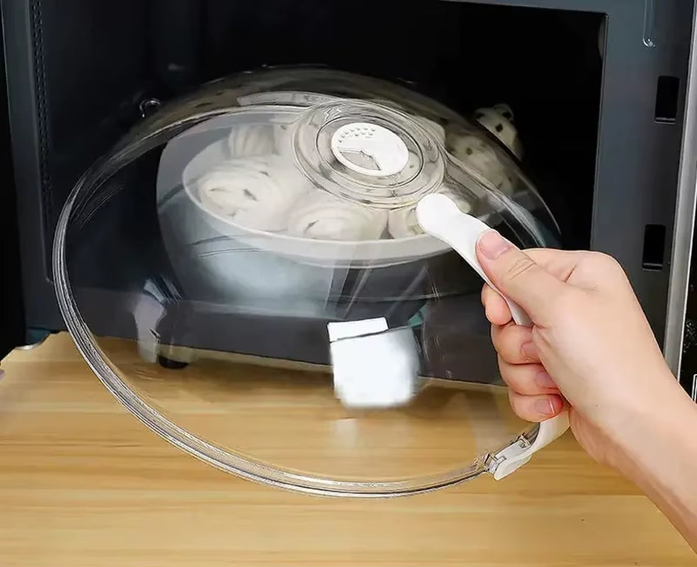 Microwave Food Cover with Steam Vent & Handle – Transparent Splatter Guard for Plates and Bowls
