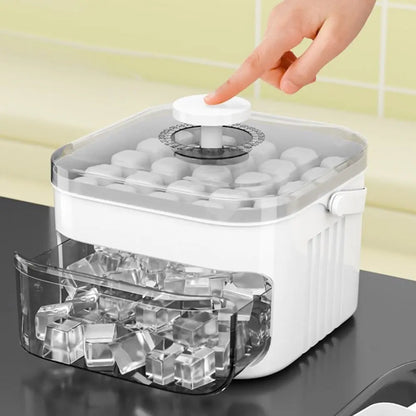 50-Cube Ice Maker with Easy Press Lid – Double Layer Ice Cube Tray & Storage Box for Refrigerator