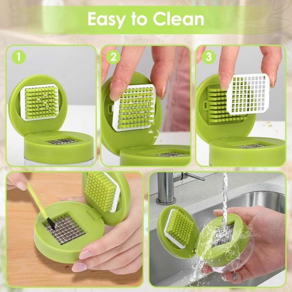 Multifunctional Garlic Press & Ginger Grater – Manual Stainless Steel Garlic Crusher with Storage Container
