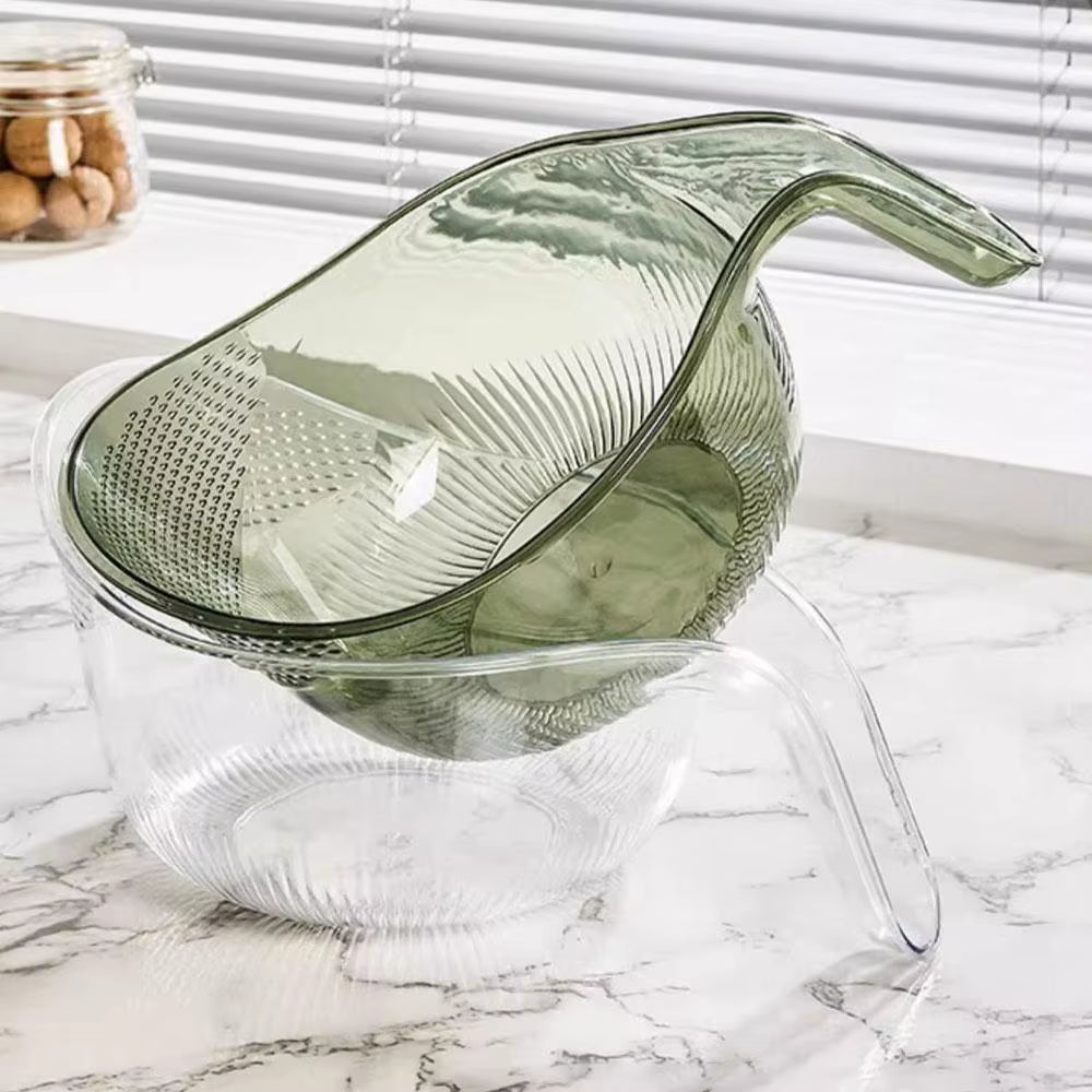 Rice Washing Bowl with Strainer & Side Drainers – Colander Basket for Veggies, Beans & Pasta