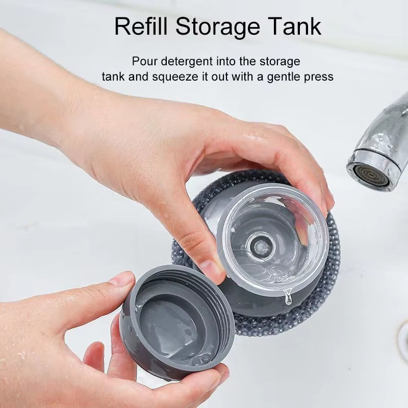 Soap Dispensing Dish Brush – Refillable Kitchen Scrubber with Built-In Detergent Dispenser for Pots, Pans & Sink Cleaning