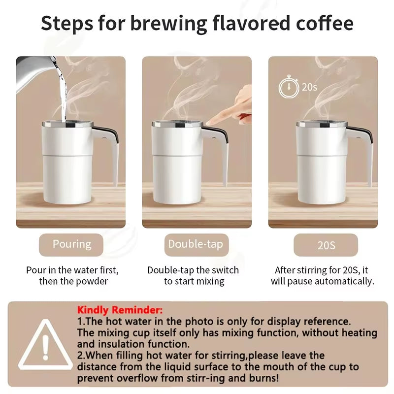 380ML Electric Self Stirring Coffee Mug – USB Rechargeable Magnetic Mixing Cup with Digital Temperature Display
