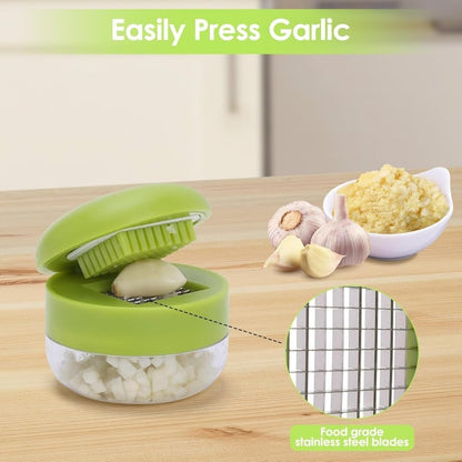 Multifunctional Garlic Press & Ginger Grater – Manual Stainless Steel Garlic Crusher with Storage Container