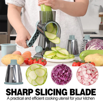 3-in-1 Rotary Cheese Grater & Vegetable Slicer – Manual Cheese Shredder, Nut Grinder & Food Grater with Stainless Steel Blades