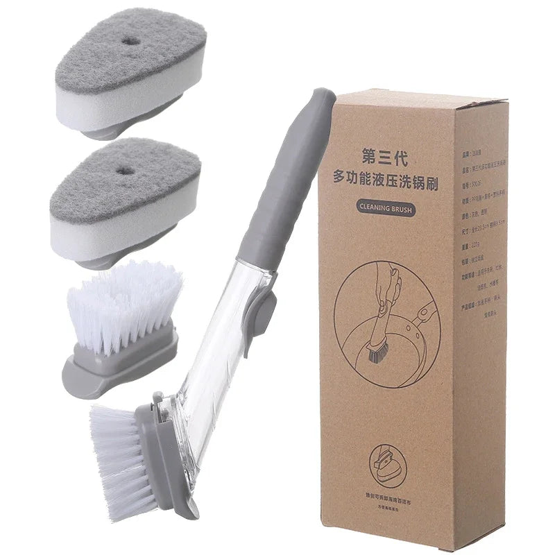 Soap Dispensing Dish Brush Set – 2-in-1 Long Handle Scrubber with Removable Sponge