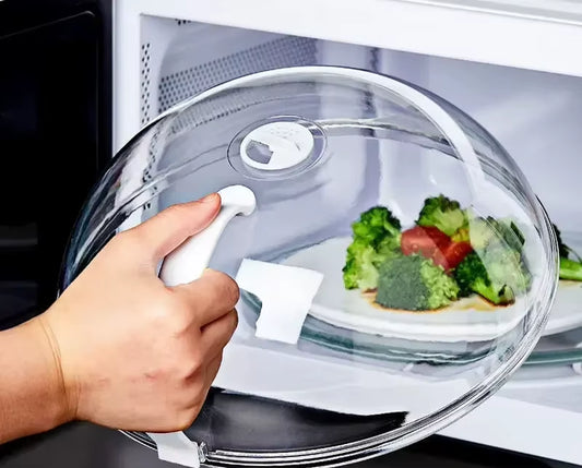 Microwave Food Cover with Steam Vent & Handle – Transparent Splatter Guard for Plates and Bowls