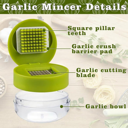 Multifunctional Garlic Press & Ginger Grater – Manual Stainless Steel Garlic Crusher with Storage Container