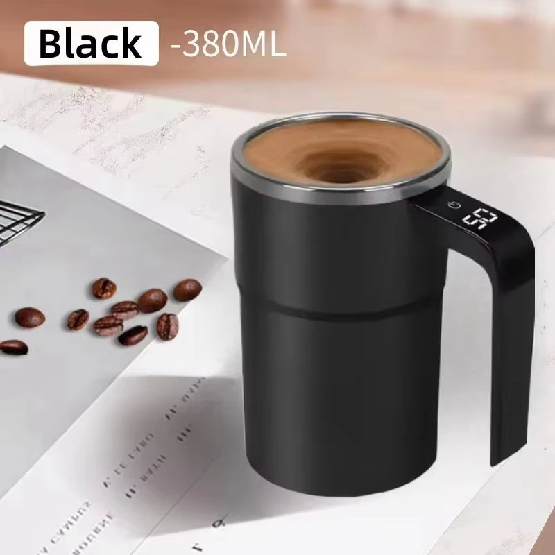 380ML Electric Self Stirring Coffee Mug – USB Rechargeable Magnetic Mixing Cup with Digital Temperature Display