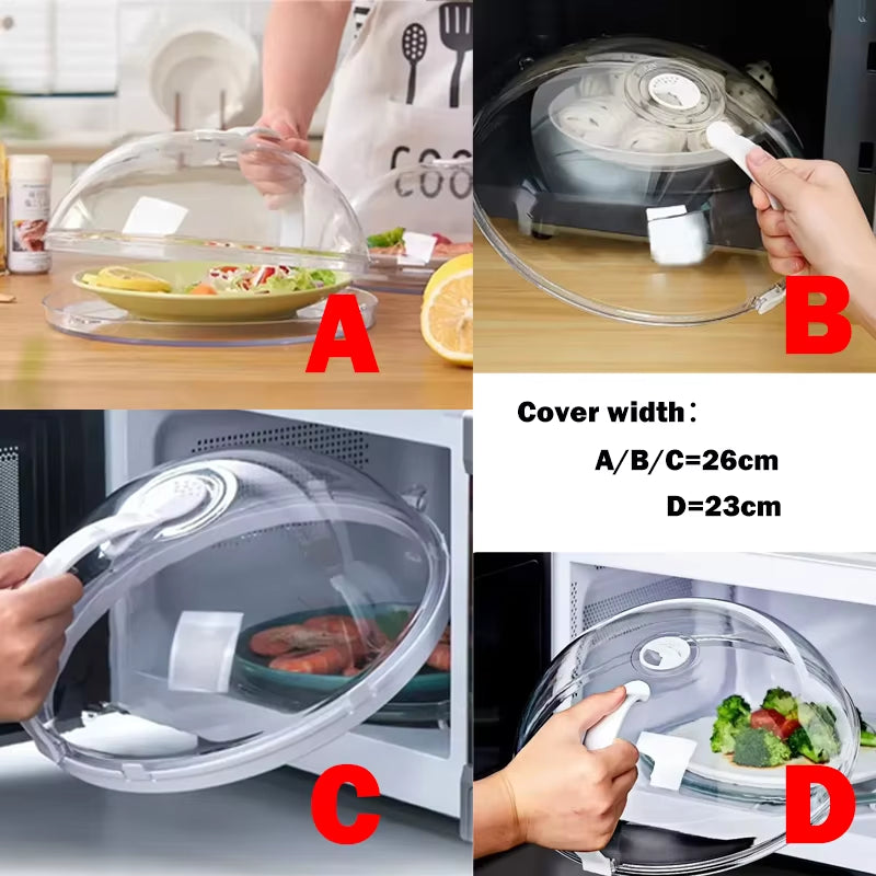 Microwave Food Cover with Steam Vent & Handle – Transparent Splatter Guard for Plates and Bowls