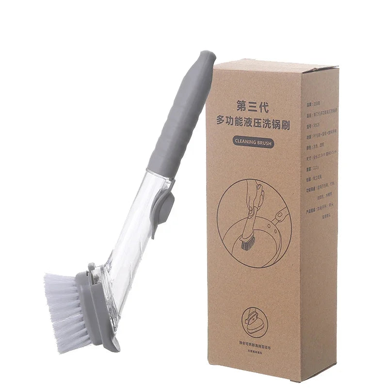 Soap Dispensing Dish Brush Set – 2-in-1 Long Handle Scrubber with Removable Sponge