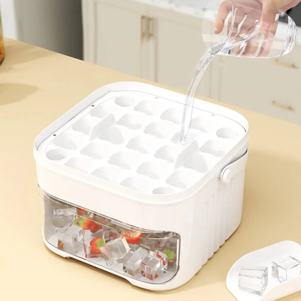 50-Cube Ice Maker with Easy Press Lid – Double Layer Ice Cube Tray & Storage Box for Refrigerator