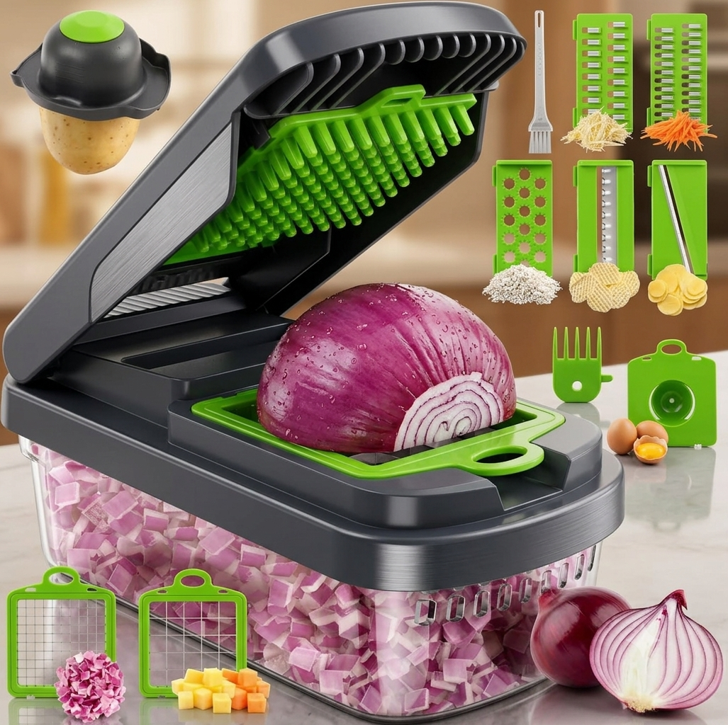 12-in-1 Vegetable Chopper with 7 Blades & Storage Container