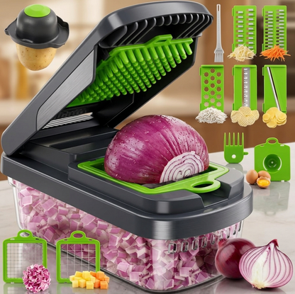 12-in-1 Vegetable Chopper with 7 Blades & Storage Container