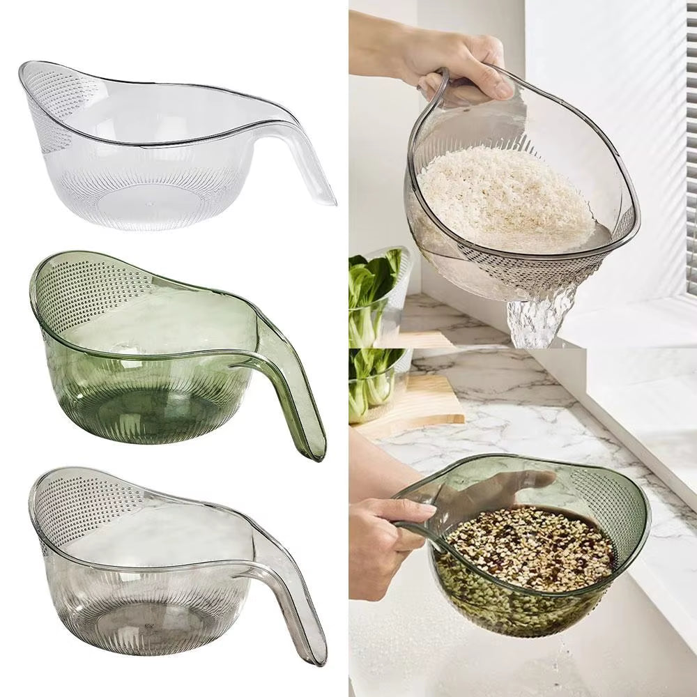 Rice Washing Bowl with Strainer & Side Drainers – Colander Basket for Veggies, Beans & Pasta