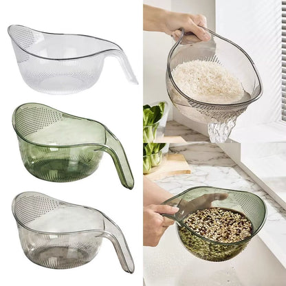 Rice Washing Bowl with Strainer & Side Drainers – Colander Basket for Veggies, Beans & Pasta