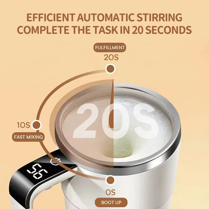 380ML Electric Self Stirring Coffee Mug – USB Rechargeable Magnetic Mixing Cup with Digital Temperature Display