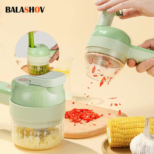 4-in-1 Electric Vegetable Chopper & Slicer – Cordless Food Processor for Garlic, Vegetables, Meat & Kitchen Prep
