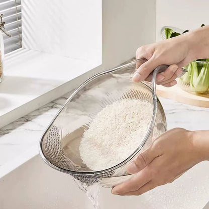 Rice Washing Bowl with Strainer & Side Drainers – Colander Basket for Veggies, Beans & Pasta