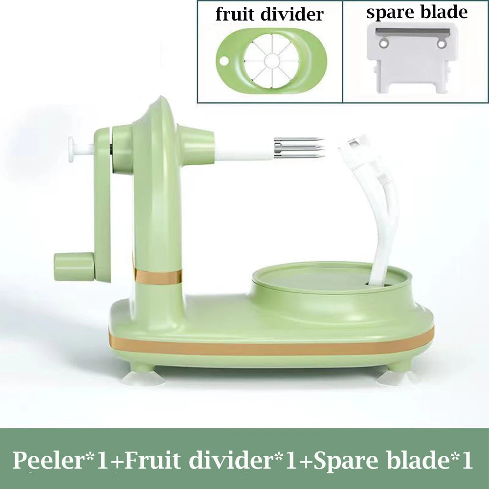 Hand Crank Fruit Peeler & Slicer – Apple, Pear & More with Divider & Spare Blades