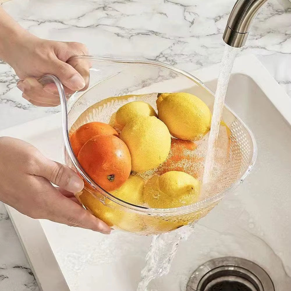 Rice Washing Bowl with Strainer & Side Drainers – Colander Basket for Veggies, Beans & Pasta