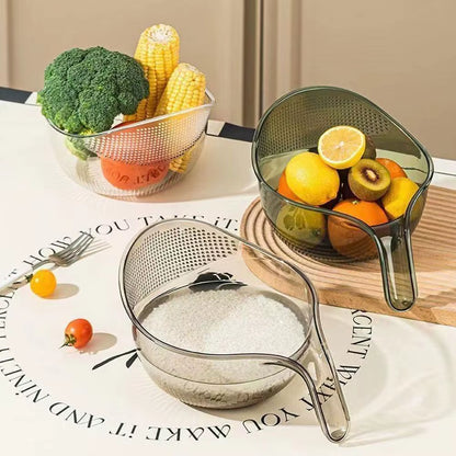 Rice Washing Bowl with Strainer & Side Drainers – Colander Basket for Veggies, Beans & Pasta