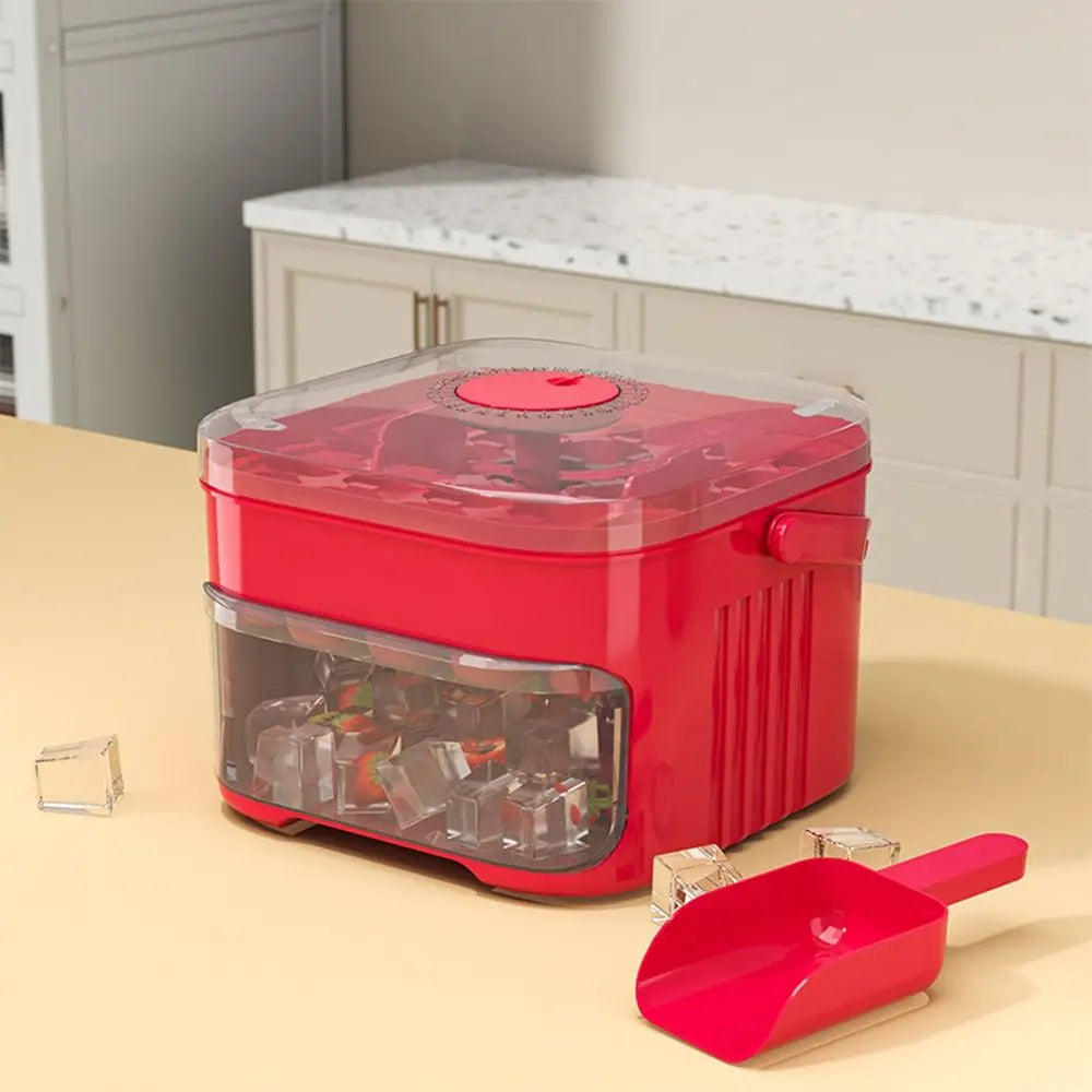 50-Cube Ice Maker with Easy Press Lid – Double Layer Ice Cube Tray & Storage Box for Refrigerator