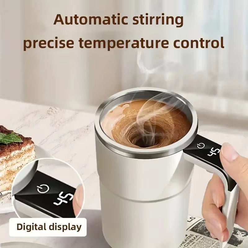 380ML Electric Self Stirring Coffee Mug – USB Rechargeable Magnetic Mixing Cup with Digital Temperature Display