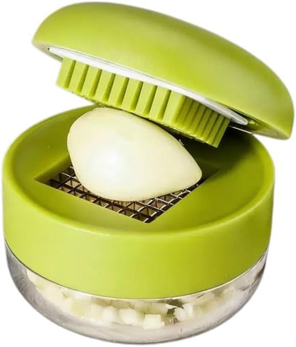 Multifunctional Garlic Press & Ginger Grater – Manual Stainless Steel Garlic Crusher with Storage Container