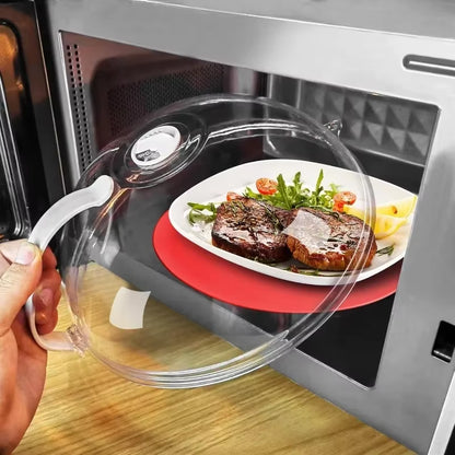 Microwave Food Cover with Steam Vent & Handle – Transparent Splatter Guard for Plates and Bowls