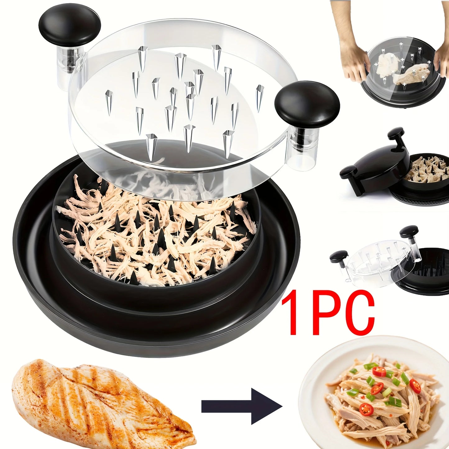 Upgraded Chicken Shredder Tool with Transparent Lid – Large Non-Slip Meat & Vegetable Shredder for Fast Food Preparation